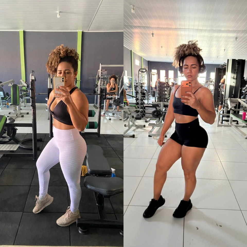 Antes e depois de aluna treinando com Deivson